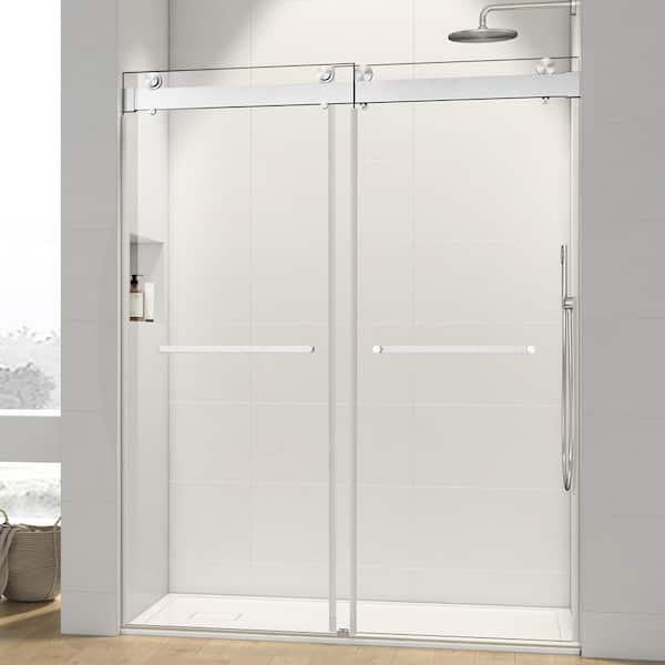 JimsMaison 60 in. W x 76 in. H Sliding Frameless Shower Door in Brushed Nickel Finish with Tempered Glass and Buffer