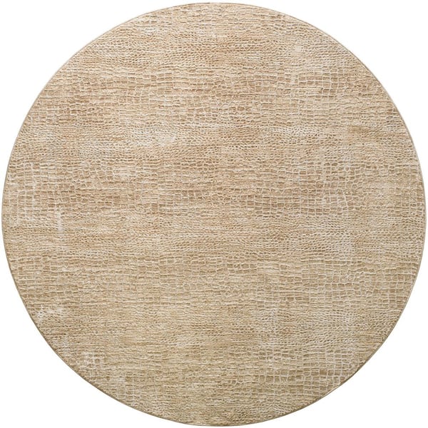 Livabliss Masterpiece 8 ft. Round Light Gray/Beige Solid Color Indoor Area Rug