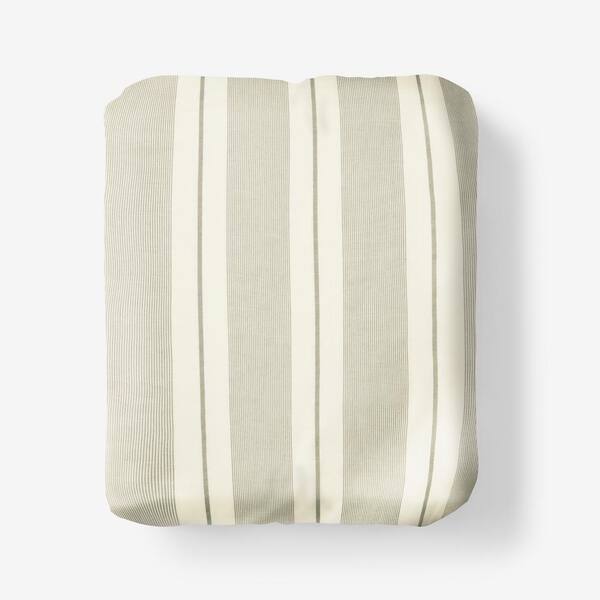 The Company Store Wide Stripe T200 Yarn Dyed Moss Green Cotton Percale Full Fitted Sheet