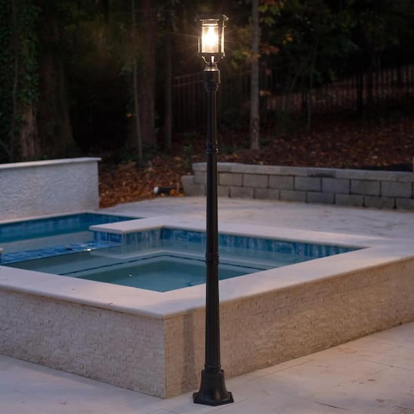 GAMA SONIC Aurora Bulb Single Black Modern Outdoor Solar Integrated Warm White LED Lamp Post Lantern with EZ-Anchor and Pole