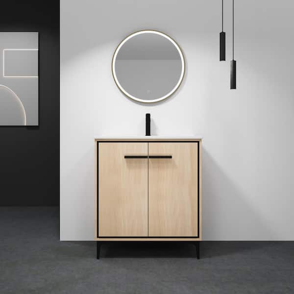 30 in. W x 18 in. D x 33.8 in. H Single Sink Bath Vanity in Oak with White Ceramic Top