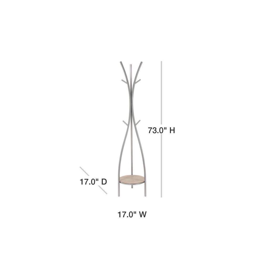 Silver and Beige Metal Freestanding Coat Rack with Shelf