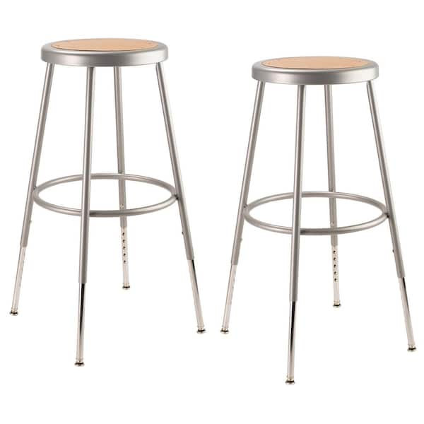 National Public Seating 25 in. - 33 in. Height Grey Adjustable Heavy-Duty Steel Stool (2-Pack)