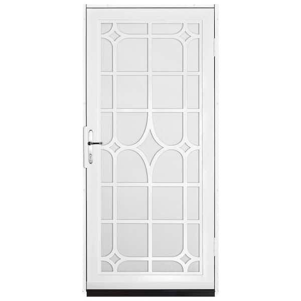 Unique Home Designs 36 in. x 80 in. Lexington White Surface Mount Steel Security Door with White Perforated Screen and Brass Hardware