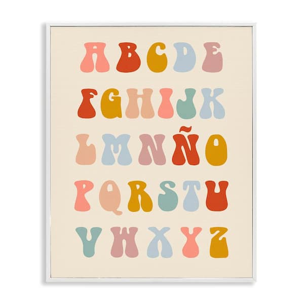 Stupell Industries Retro ABC Spanish Alphabet by Lil' Rue White Framed Typography Giclee Art Print 14 in. x 11 in.