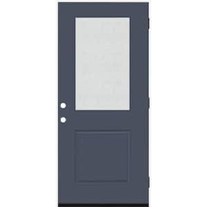 Legacy 36 in. W x 80 in. 1/2 Lite Rain Glass LHOS Primed Dark Denim Finish Fiberglass Prehung Front Door