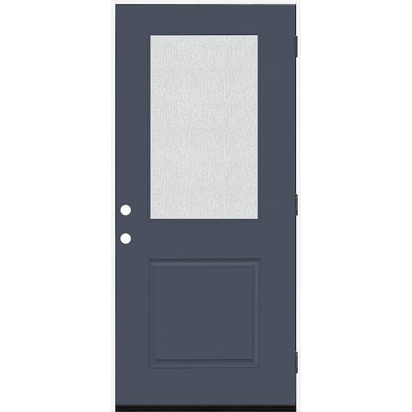 Steves & Sons Legacy 36 in. W x 80 in. 1/2 Lite Rain Glass LHOS Primed Dark Denim Finish Fiberglass Prehung Front Door