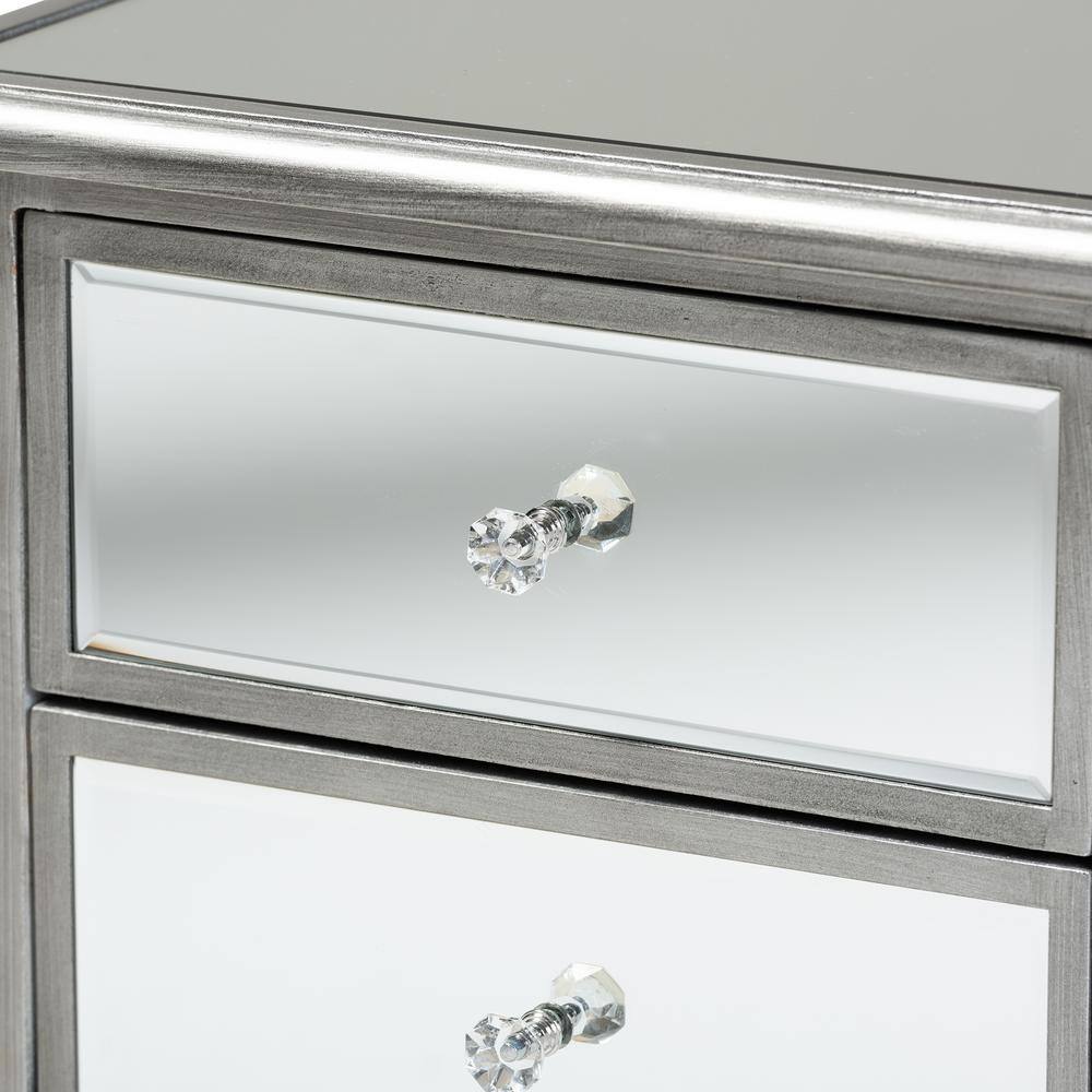 Elegant Mirrored 2-Drawer Nightstand with Crystal Knobs
