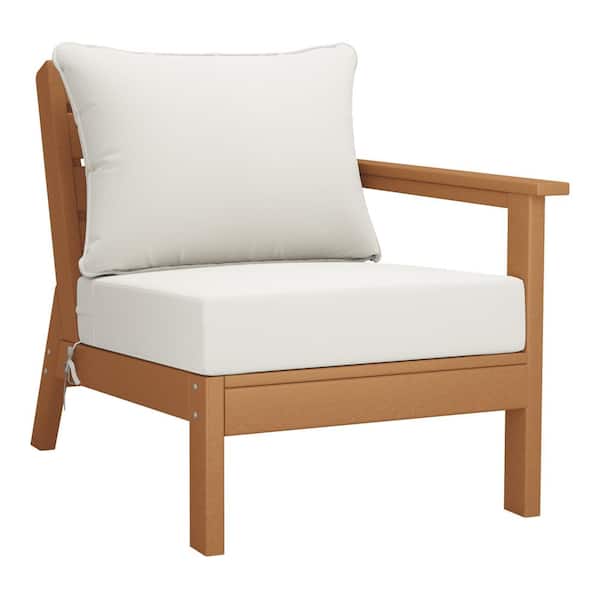 Westin Outdoor Birchwood Outdoor Patio Deep Seating Right Facing Arm HDPE Lounge Chair in Teak with White Cushions
