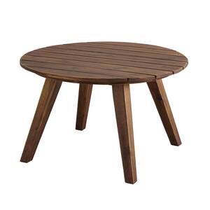 30 in. Dark Brown Round Acacia Wood Outdoor Patio Coffee Table
