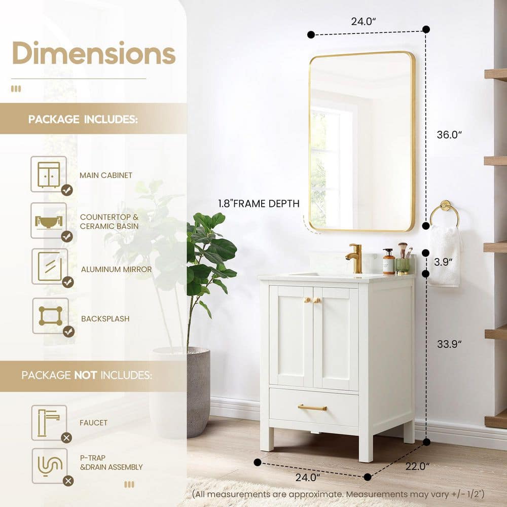 Shannon White Oak Single Sink Vanity with Stone Top and Mirror