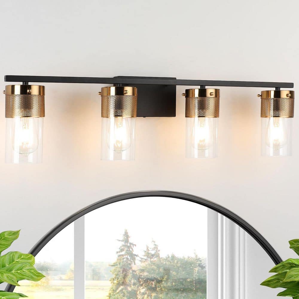 33.46 in. 4-Light Black and Antique Brass Vanity Light with Clear Glass Shade for Bathroom Modern Wall Sconce price history on PriceWatchPro