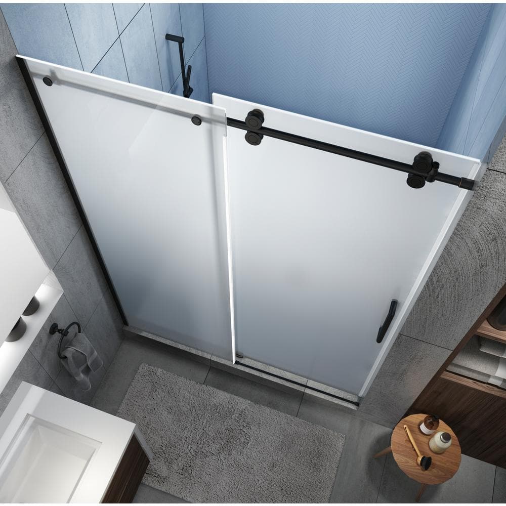 Langham XL 60" Frameless Sliding Shower Door with Frosted Glass and Oil Rubbed Bronze Finish