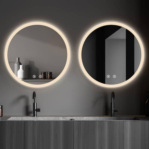 28 in. W x 28 in. H Round Frameless Backlit Dimmable Lights Wall Mounted Anti-fog LED Bathroom Vanity Mirror in Silver