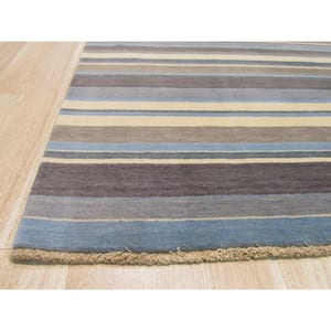 Blue/Brown 2 ft. x 3 ft. Striped Handmade Wool Area Rug