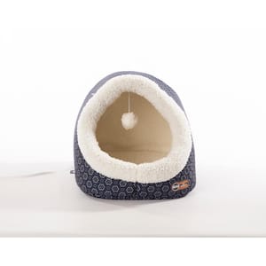 Thermo-Pet Cave Small Navy Ultra-Fleece/Polyester Geo Flower Bed