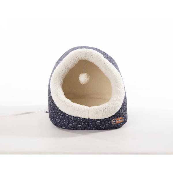K&H PET PRODUCTS Thermo-Pet Cave Small Navy Ultra-Fleece/Polyester Geo Flower Bed