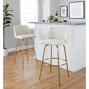 Toriano 29.75 in. Cream Fabric and Gold Metal Fixed-Height Bar Stool (Set of 2)