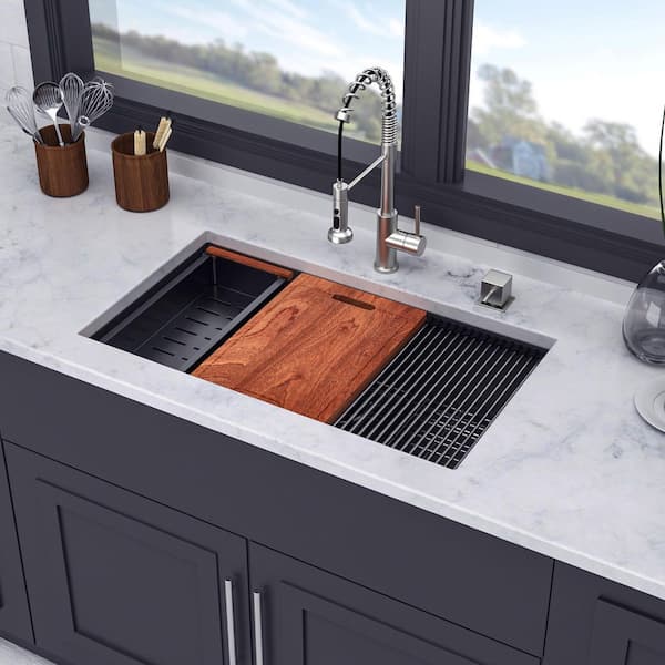 33 in. L x 19 in. W Undermount Single Bowl 16-Gauge Stainless Steel Kitchen Sink in Gunmetal Black