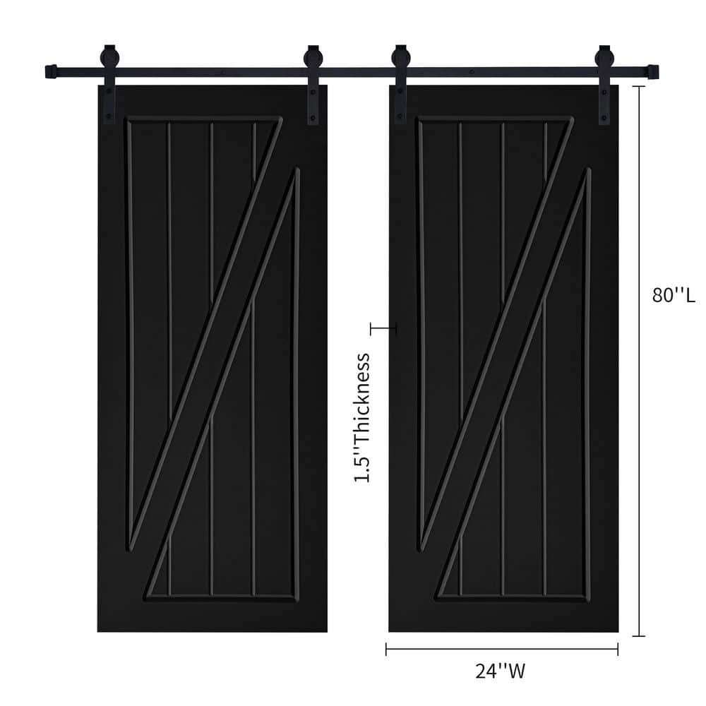 AIOPOP HOME Double Modern Z Frame 24 in. x 80 in. MDF Black Barn