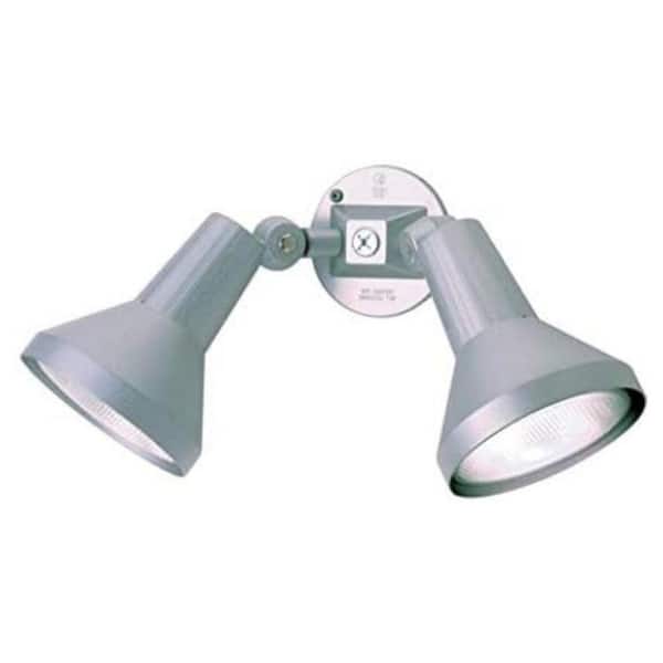 2-Head Outdoor Security Flood Light 150W PAR38 Halogen 15 in Extension Cast Aluminum Grey Weatherproof