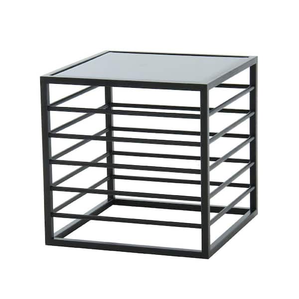 Benjara 24 in. Black Square Glass End Table with Metal Frame