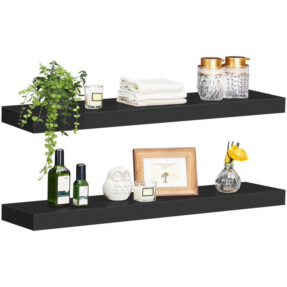 31.5 Inch Black Wood Floating Wall Shelves Set of 2