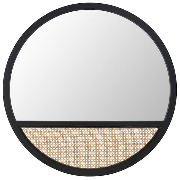 SAFAVIEH Derby 35.5 in. W x 35.5 in. H Wood Round Modern Black/Natural Wall Mirror
