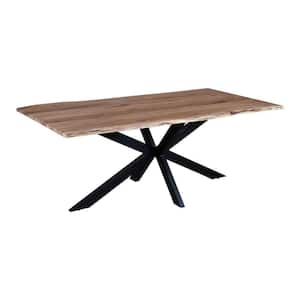 39 in. Rectangular Brown and Black Live Edge Top Mango Wood Dining Table with Metal Frame (Seats 6)