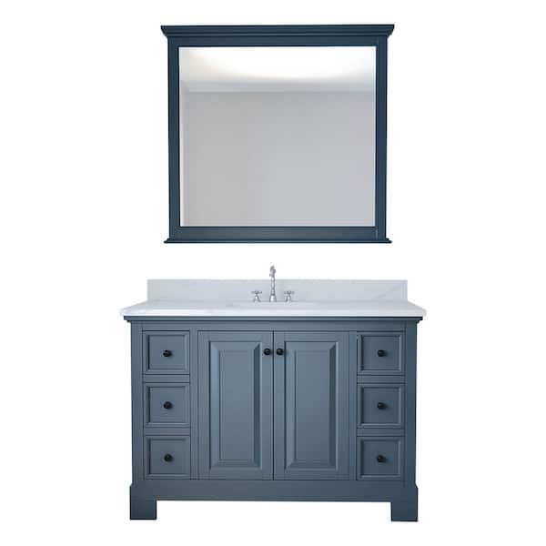 Unbranded Eastwood 48 in. W x 22 in. D Bath Vanity in Gray with Marble Vanity Top in White with White Basin and Mirror