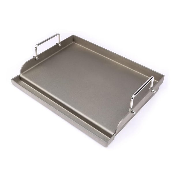 17 in. x 13 in. Nonstick Cast Iron Griddle Black Heavy Duty Flat Top Pan for Gas Charcoal Grill Outdoor Cooking