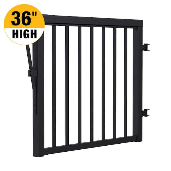 PEAK Aluminum Railing 36 in. H x 40 in. W Matte Black Aluminum Deck Railing Picket Gate