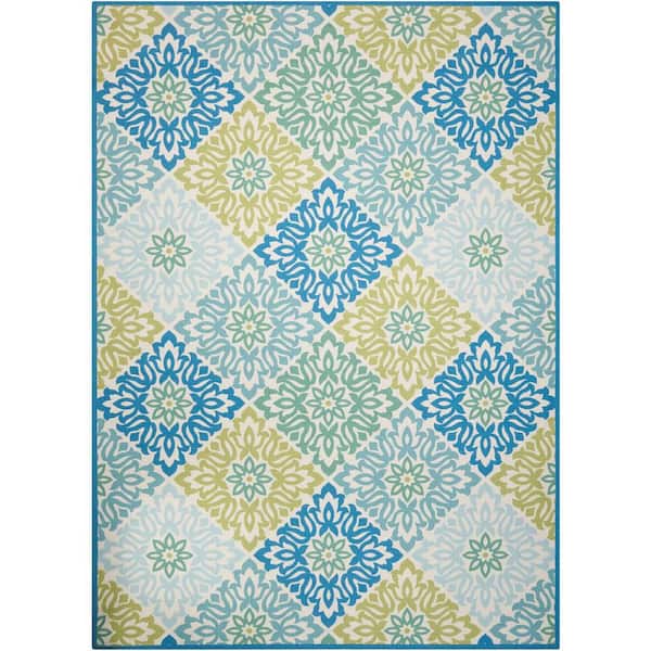 Waverly Sweet Things Marine 10 ft. x 13 ft. Geometric Farmhouse Indoor/Outdoor Patio Area Rug