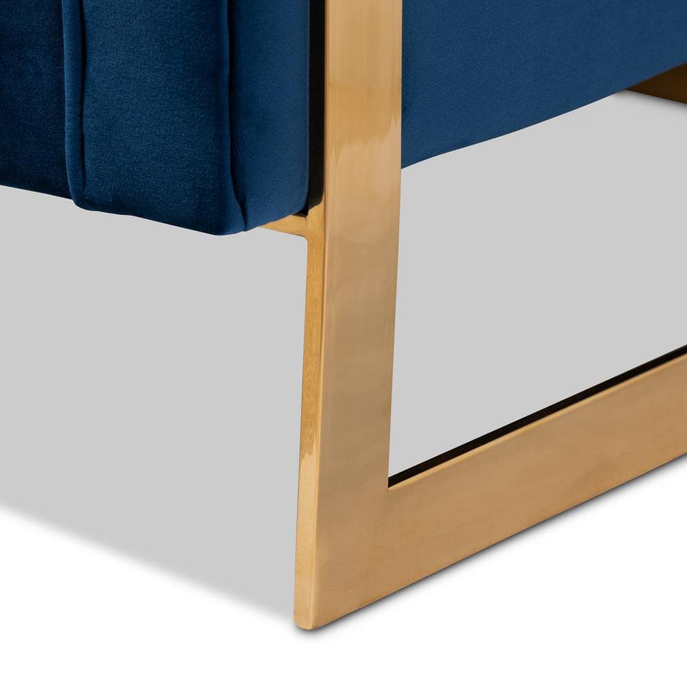 Royal Blue Velvet Tufted Sofa with Gold-Tone Metal Frame 84.6"