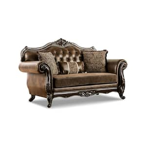 Grant 73.5 in. Dark Cherry/Brown Paisley Faux Leather 2-Seater Loveseat With Bench Style Cushion