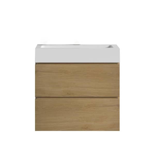 NOBLE 24 in. W x 18 in. D x 25 in. H Single Sink Freestanding Bath Vanity in Oak with White Solid Surface Integral Top