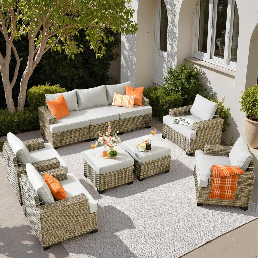 Repose 9-Pieces Wicker Outdoor Patio Conversation Seating Set with Grey Cushions price history on PriceWatchPro