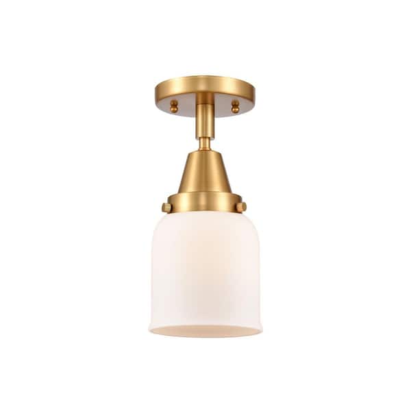 Bell 5 in. 1-Light Satin Gold Industrial Flush Mount with Seeded Glass Shade