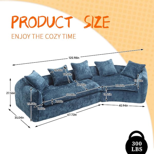 HOMEFUN 126 in. Straight Arm Chenille Curved Modular Large