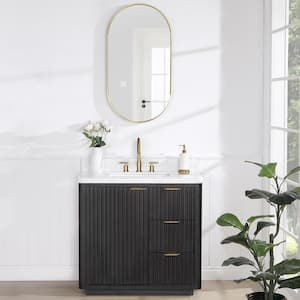 Cádiz 36 in. W x 22 in. D x 34 in. H Single Bathroom Vanity in Fir Wood Black with White Composite top and Mirror