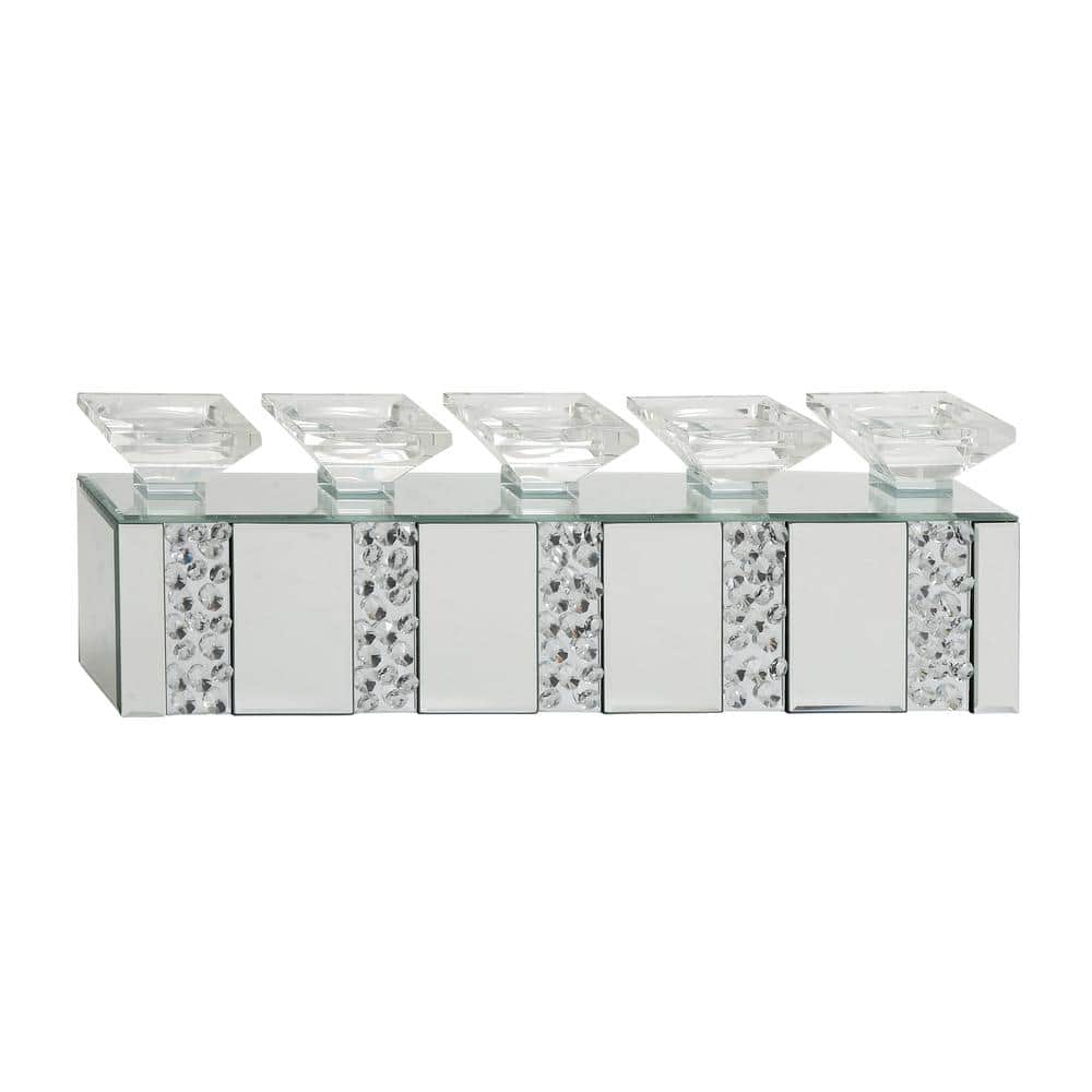 Elegant Silver Glass 24" Pillar Candelabra with Mirrored Accents
