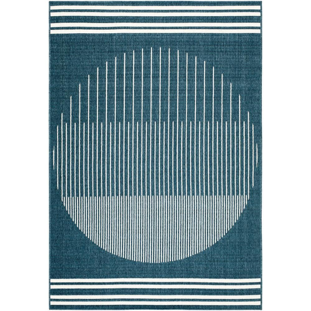 Livabliss Alfresco Teal/White Abstract 7 ft. x 11 ft. Indoor/Outdoor ...