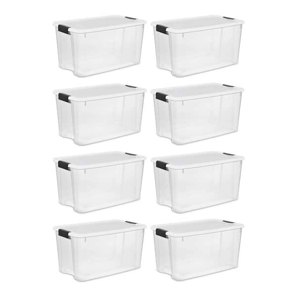 Sterilite 70 qt. Ultra Latch Storage Box with White Lid and Clear Base (8-Pack)