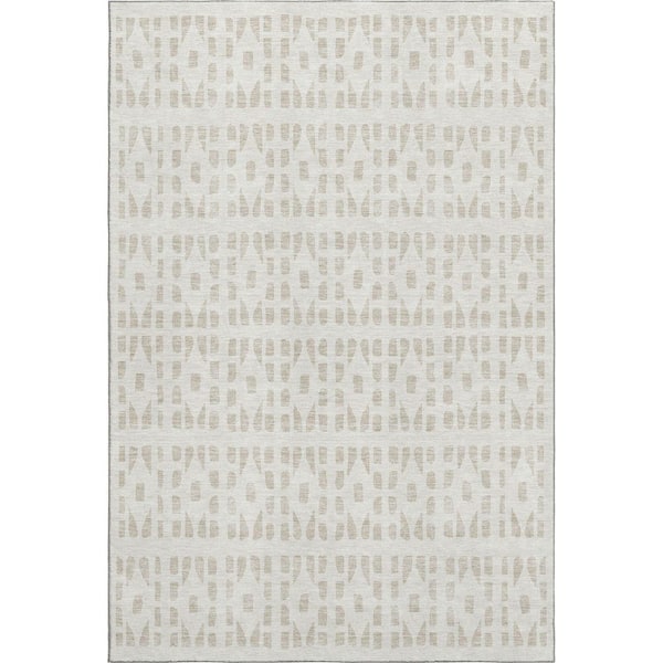 Mayfield Premium Machine Washable Abstract AMF963 Ivory 8 ft. x 10 ft. Area Rug