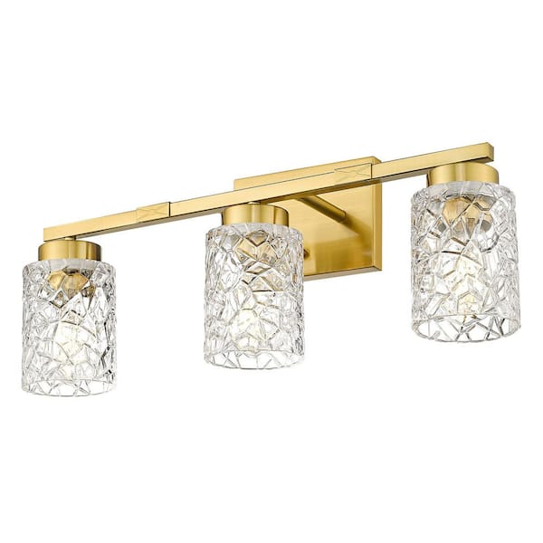 22 in. 3-Light Brushed Gold Vanity Light with Clear Glass Geometric Shade Light Fixture