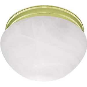 9 in. 2-Light Polished Brass Indoor Flush Mount with Alabaster Glass