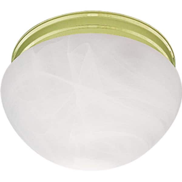 Volume Lighting 9 in. 2-Light Polished Brass Indoor Flush Mount with Alabaster Glass