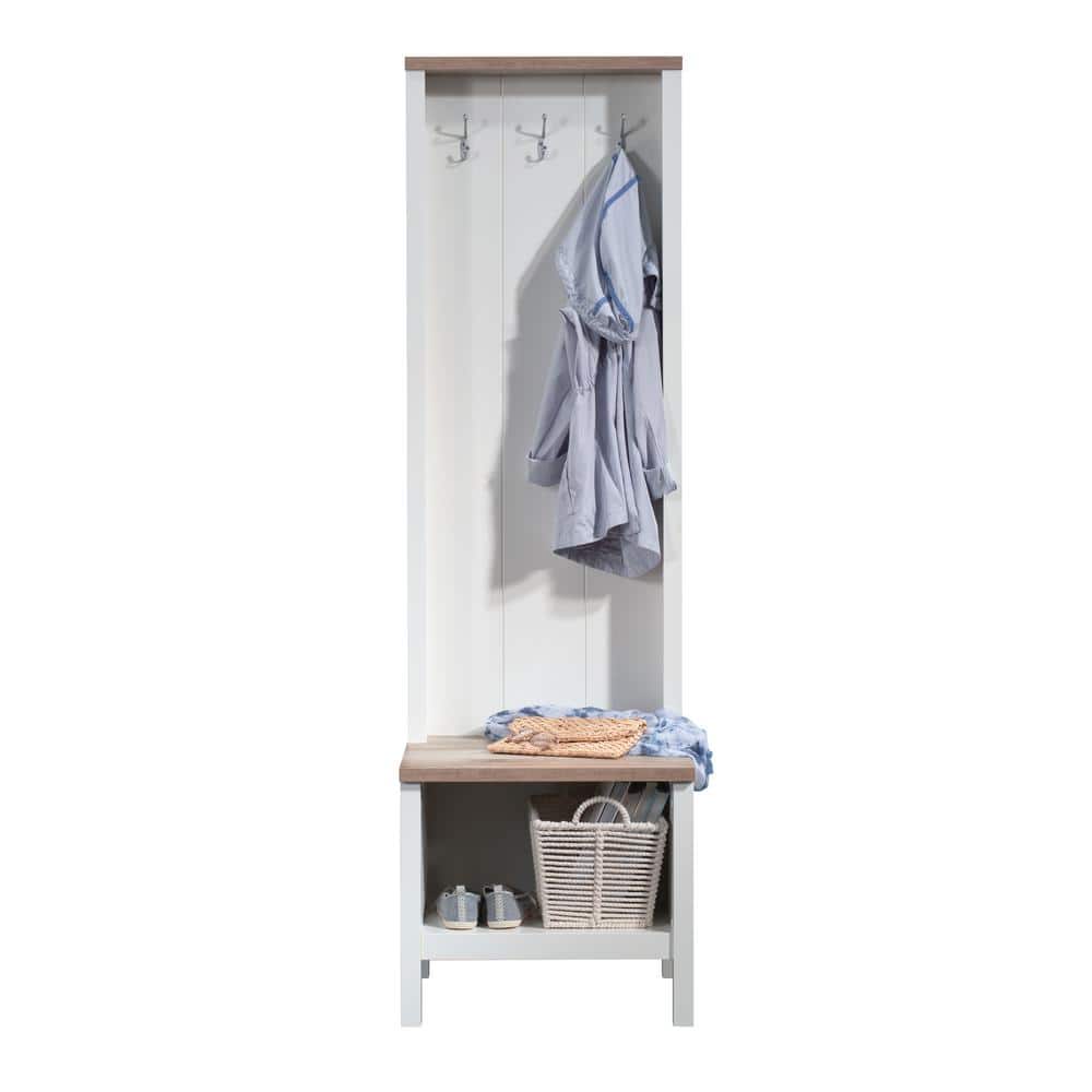 Soft White and Oak Hall Tree with Storage Bench