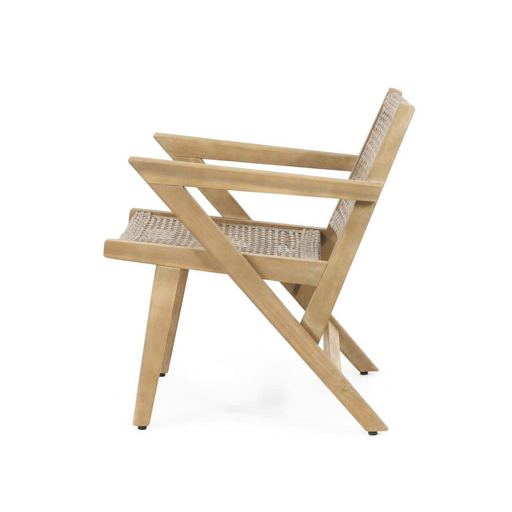 Rustic Acacia Wood and Wicker Outdoor Dining Chair, Light Brown, Set of 2
