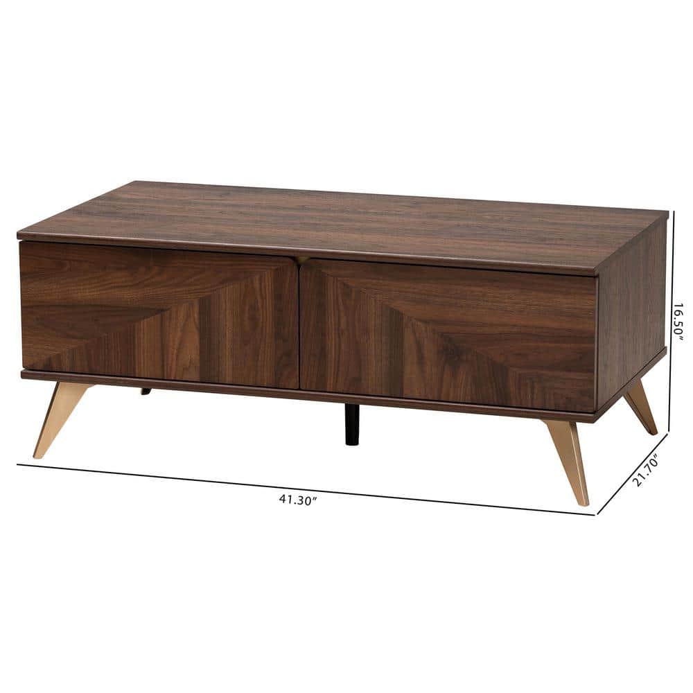 Walnut Brown Rectangular Wood Coffee Table with Storage
